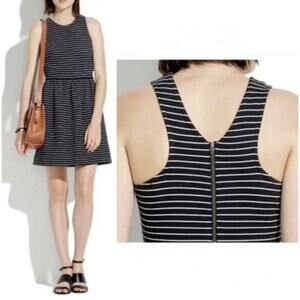 Madewell Pierside Sz M Sleeveless Striped Black & White Knit Mini Dress Pockets